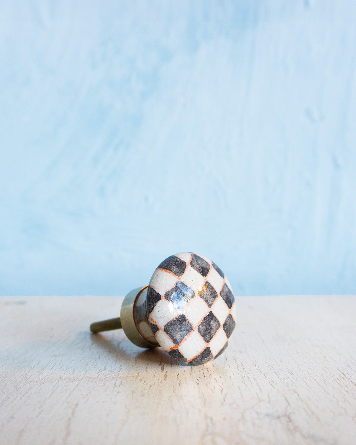 ceramic furniture knob - black and white checkerboard