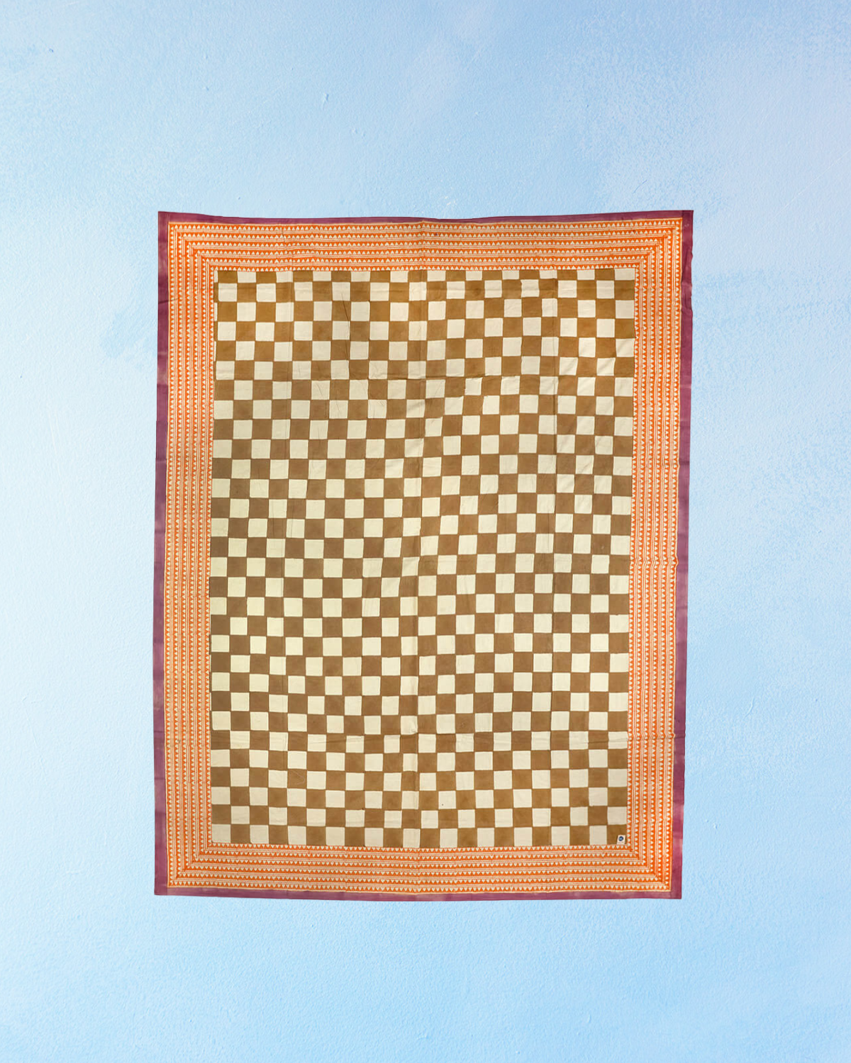 bedding - block printed cotton checkmate sheet