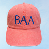 baa hat - coral & royal blue