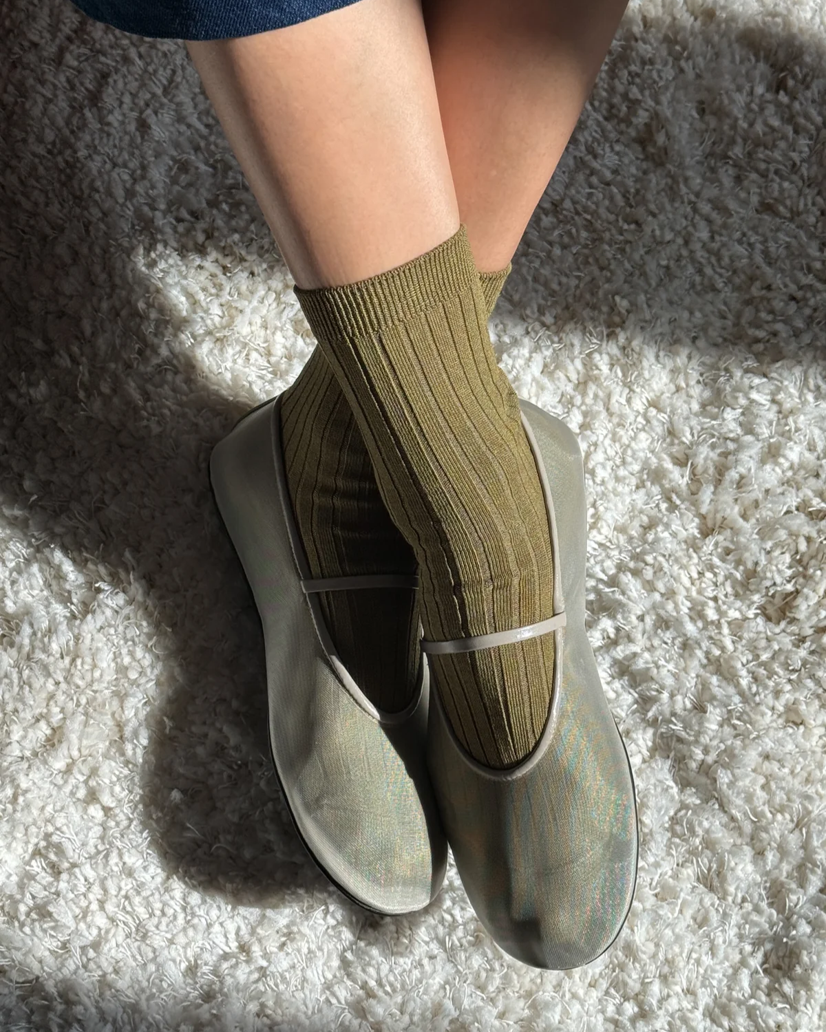 socks - her cotton ribbed - pesto