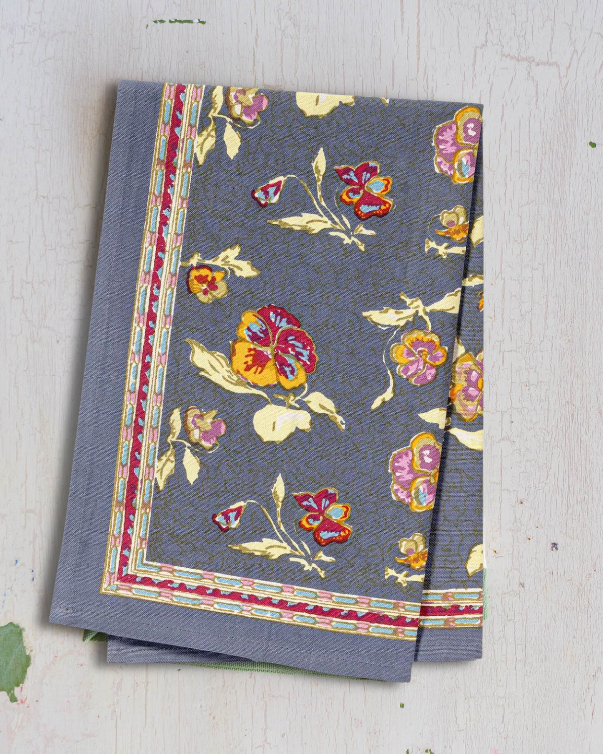 tea towel - pansy red & grey