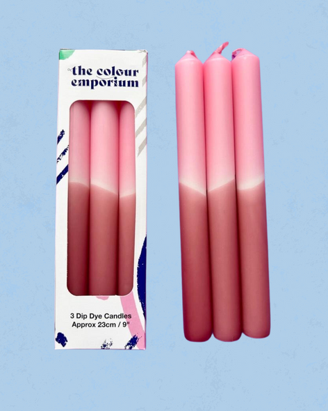 set of three dip dyed taper candles made by the colour emporium 