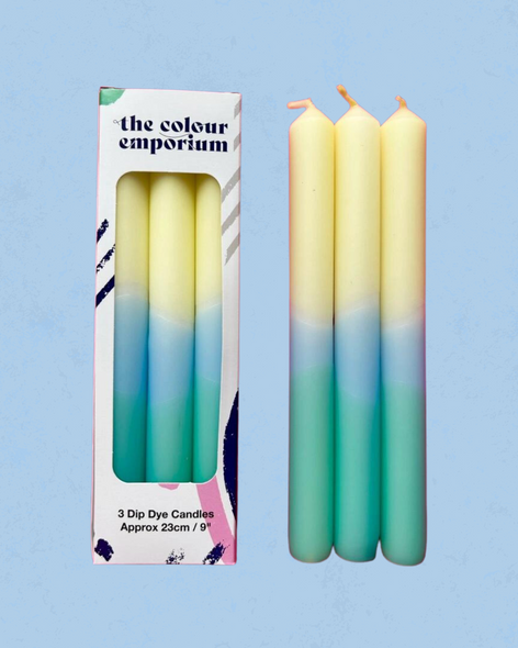 set of three dip dyed taper candles in spring fling made by The Colour Emporium 