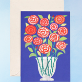greeting card - dozen red roses on blue