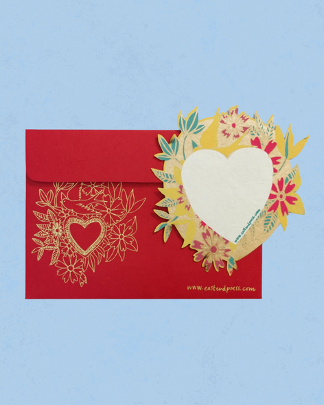 back of East End Press floral heart card