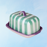 ceramic - butter dish - striped emerald
