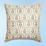 pillow - english rose - green and pink