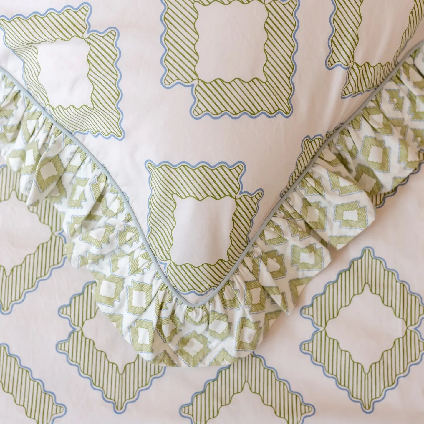 literie - taies d'oreiller : losanges verts