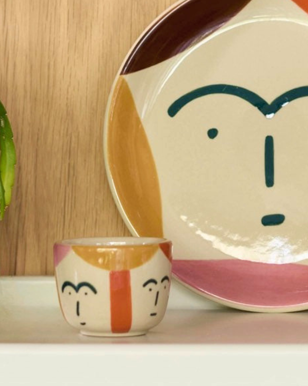 stoneware - pinch pot: painted faces