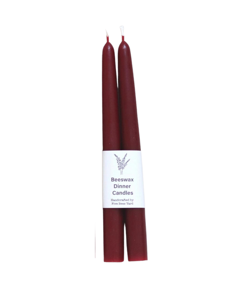 Five Bees Yard natural dye beeswax tapers in burgundy red (set of two)