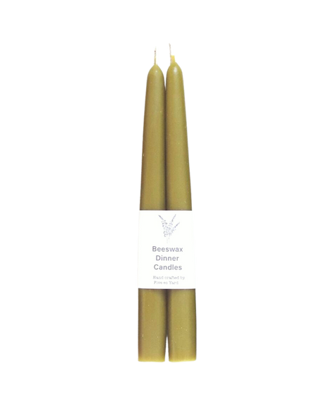Five Bees Yard natural dye beeswax tapers in olive (set of two)
