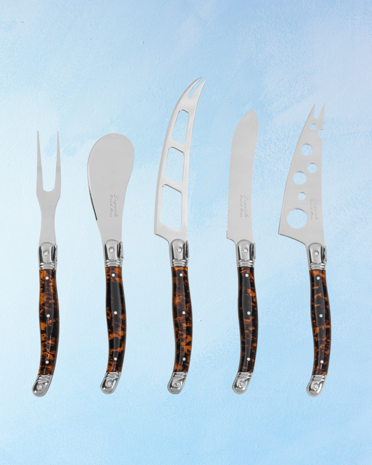five piece cheese knife set - artisan tortoise shell