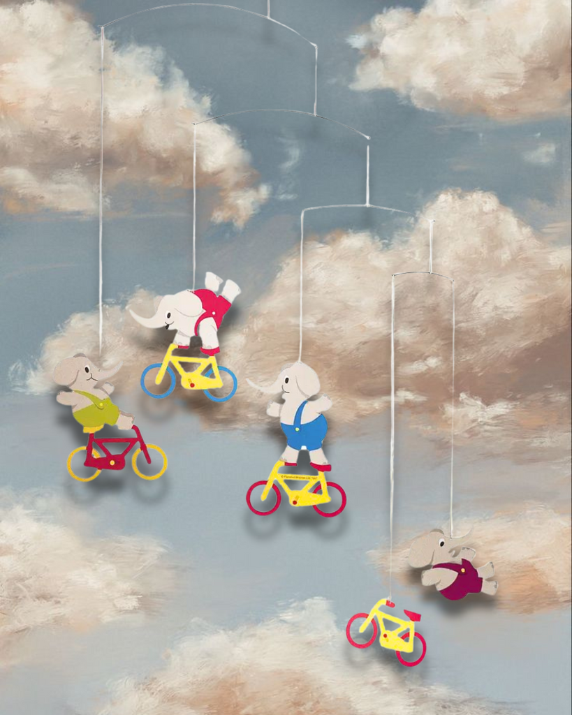 Flensted Mobiles elephants on bicycles mobile