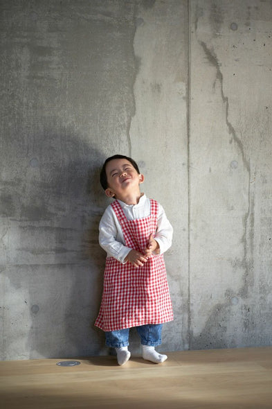 linen kids apron - check