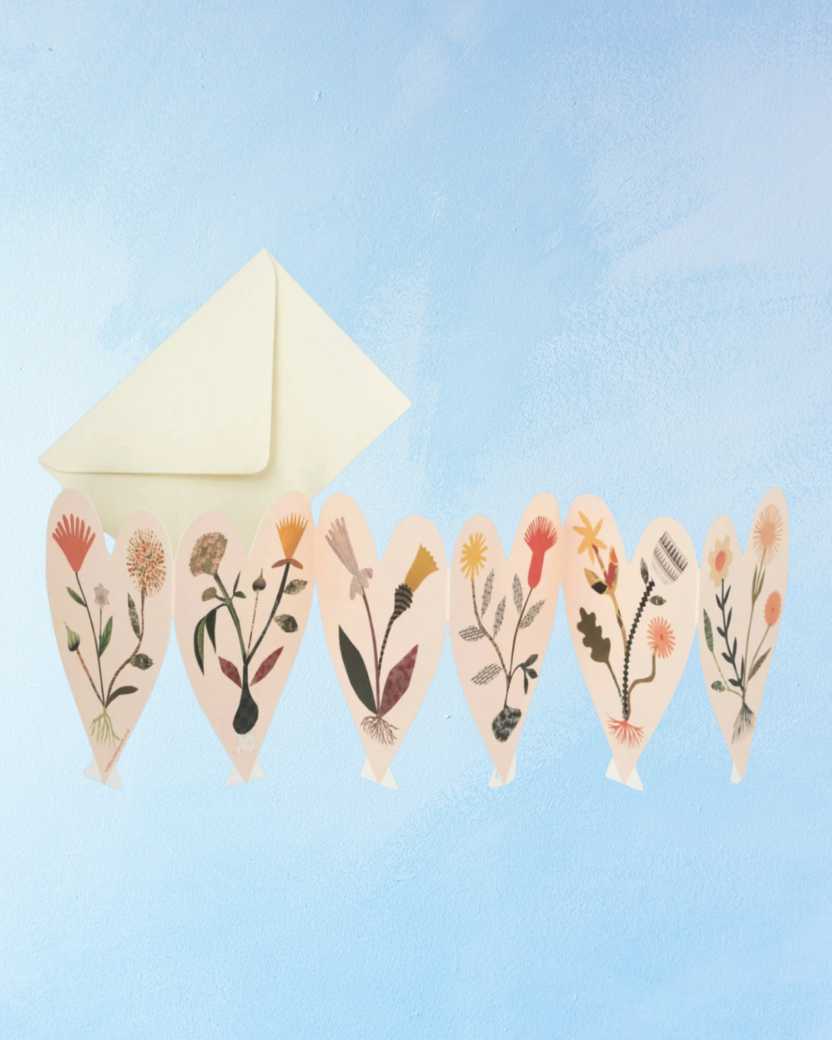 greeting card - floral hearts concertina