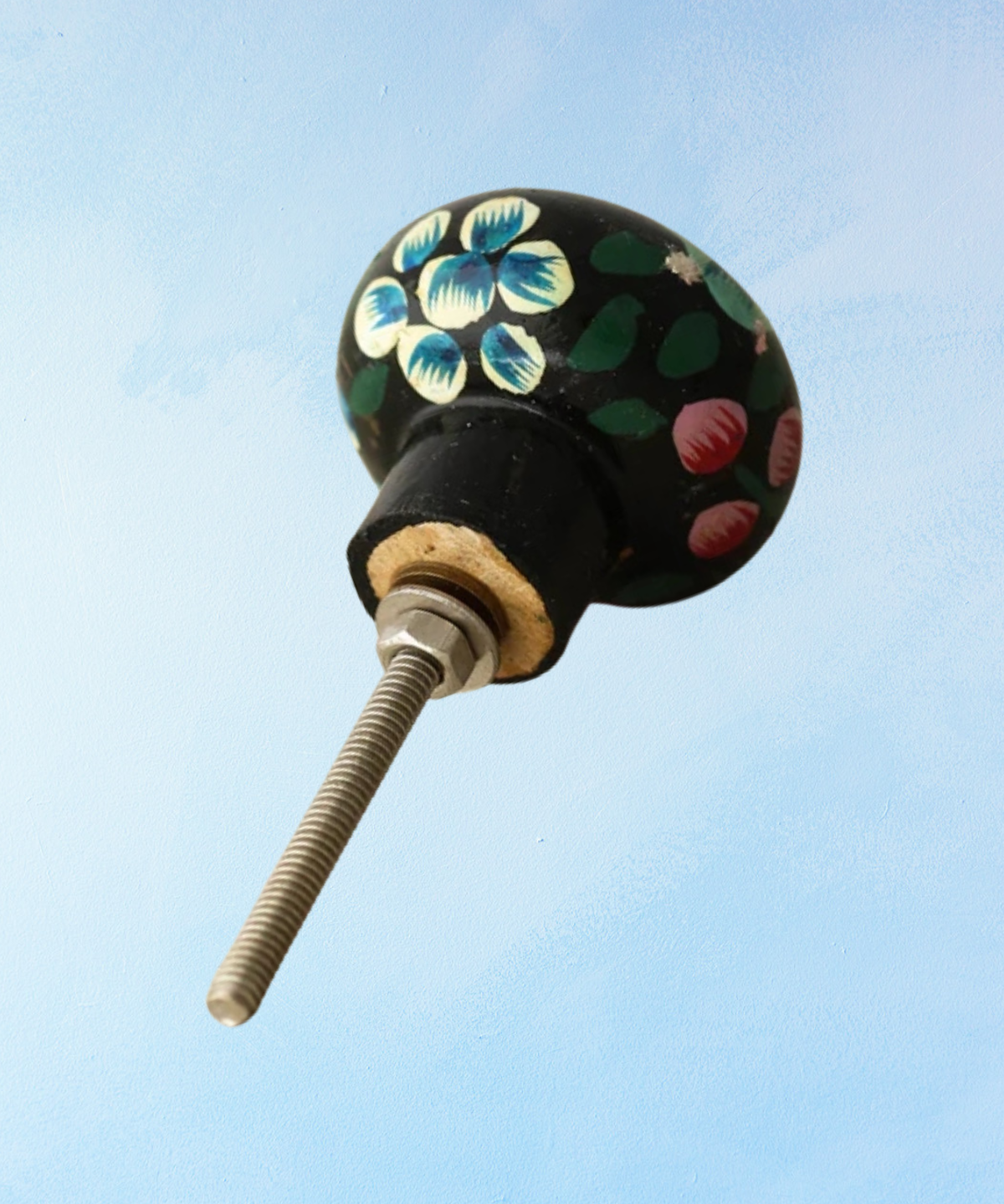Bouton de meuble en bois - fleur d'art populaire