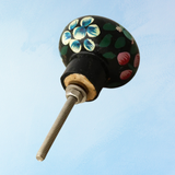 Bouton de meuble en bois - fleur d'art populaire