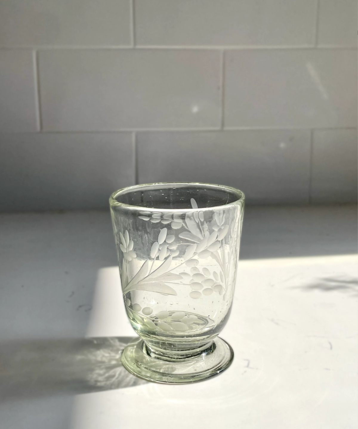 glassware - hand-etched footed wine glass