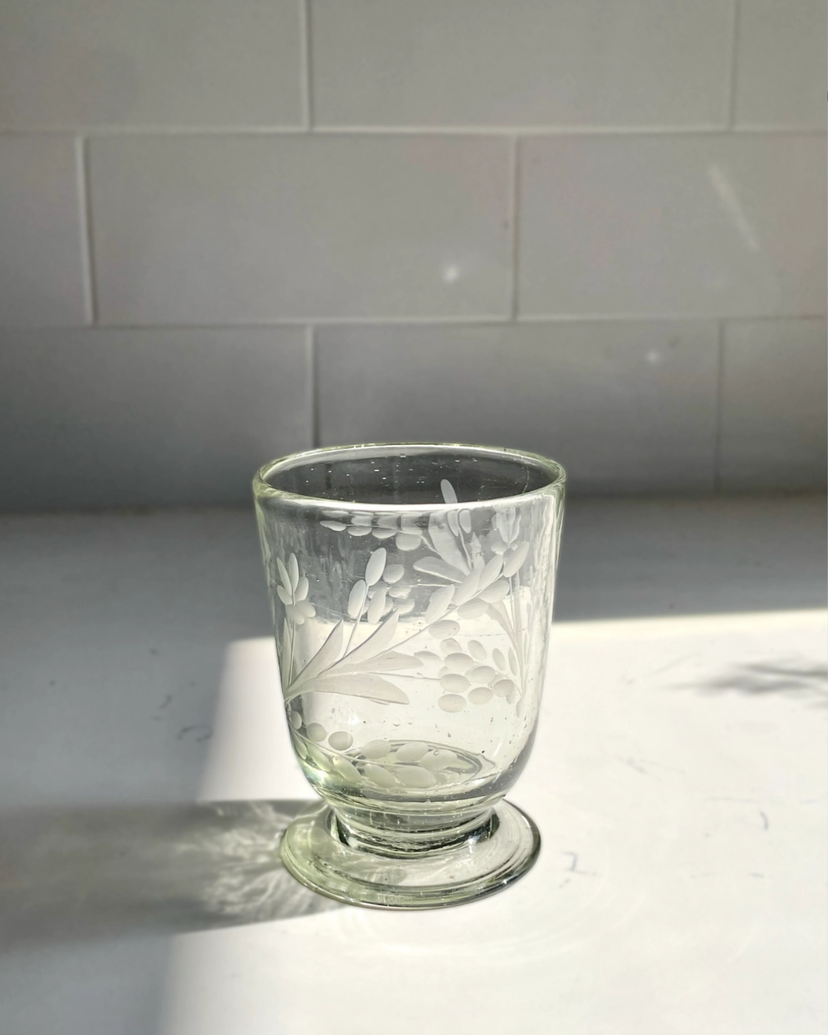 glassware - hand-etched footed wine glass