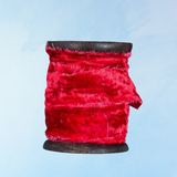 ribbon - frayed red velvet - 10 metres