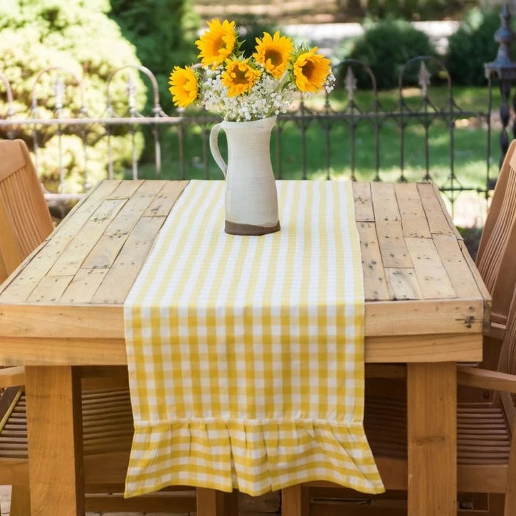 yellow ruffled gingham runner