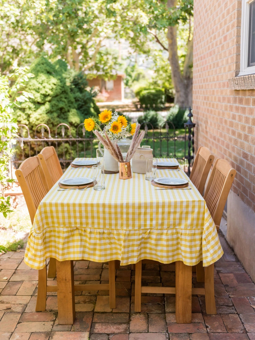 Yellow gingham tablecloth