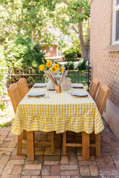 Yellow gingham tablecloth