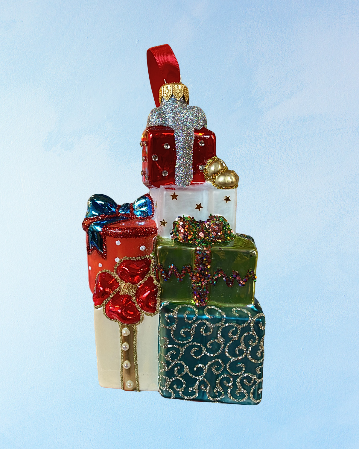 ornament - towering gift stack (multiple styles)