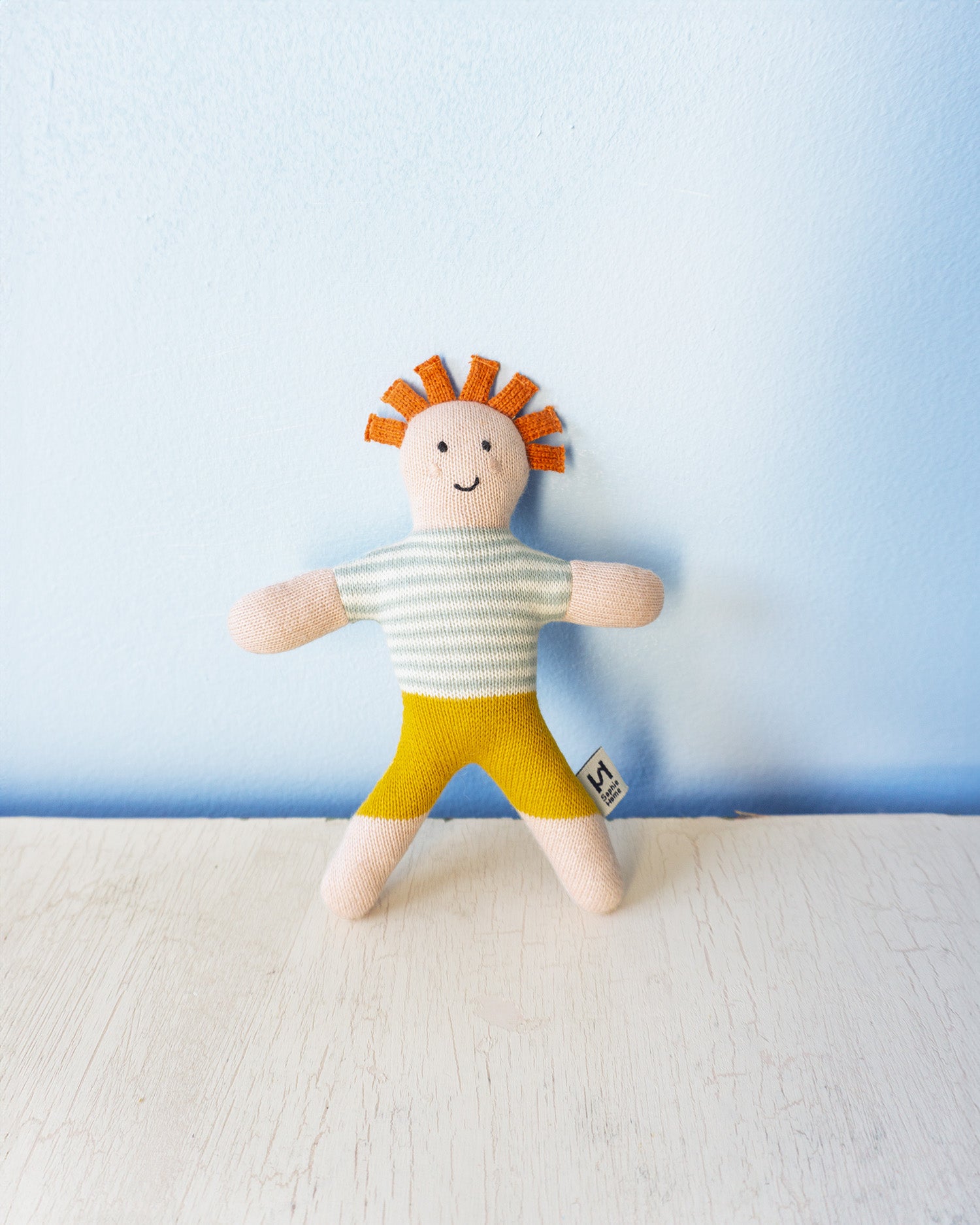 knit baby rattle - buddy aqua