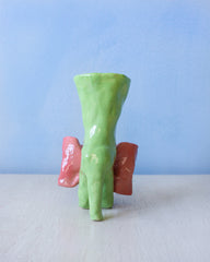 bud vase - green with pink bow