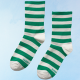 socks - wally - green & white wide stripe