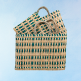 panier - rangement en roseau tressé vert