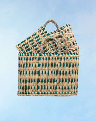 basket - green woven reed (multiple sizes)