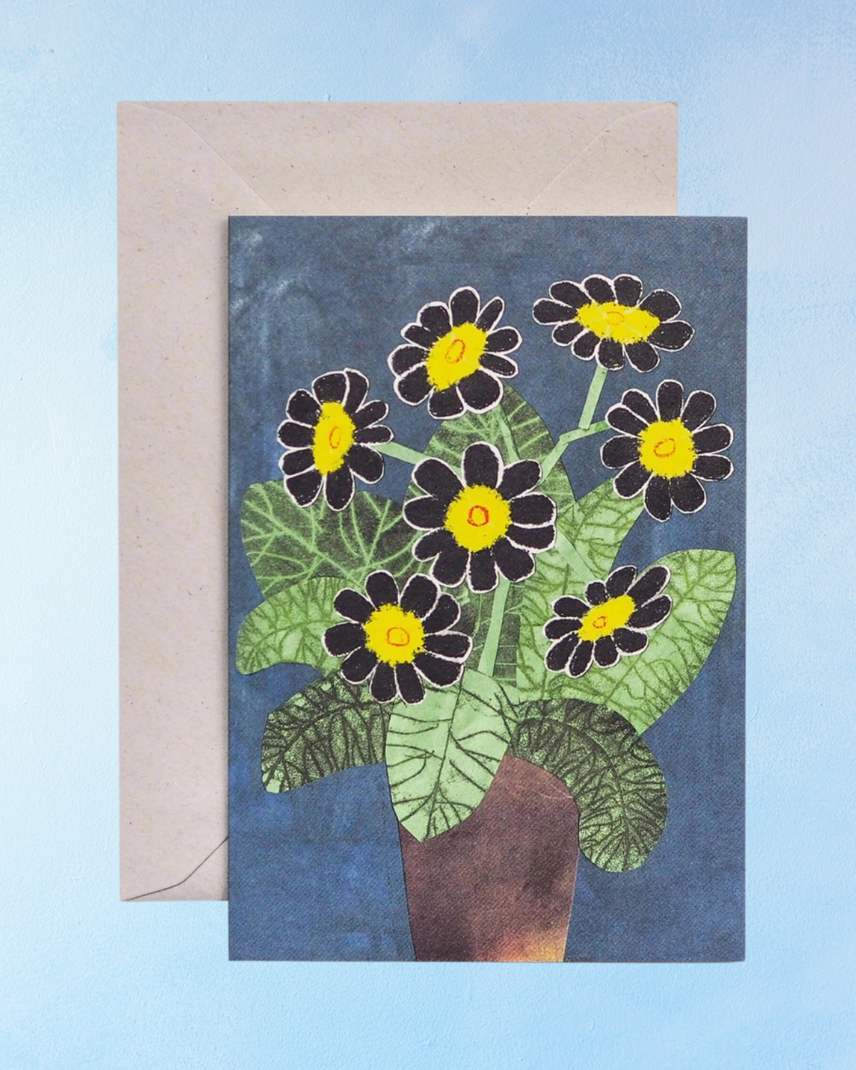greeting card - black auricula flowers