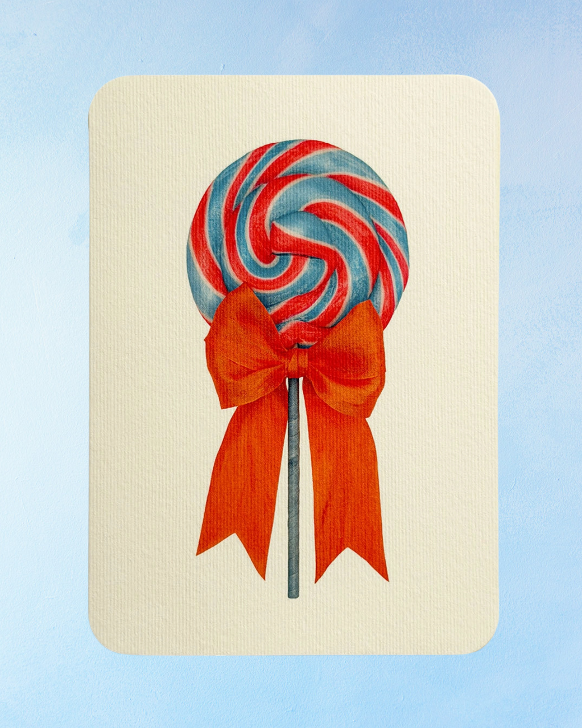 greeting card - cherry sherbet ribboned lollipop