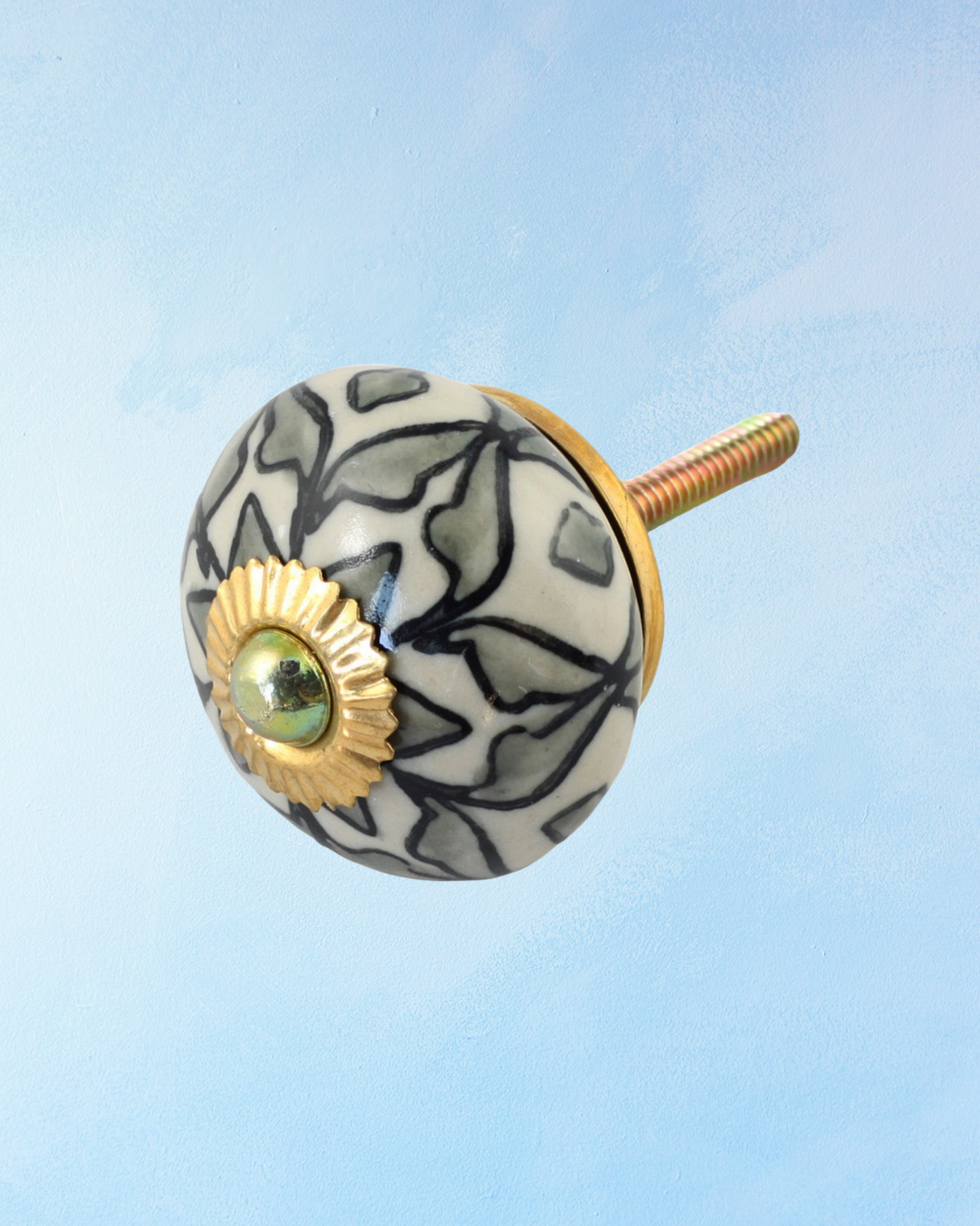 ceramic furniture knob - grey leaves