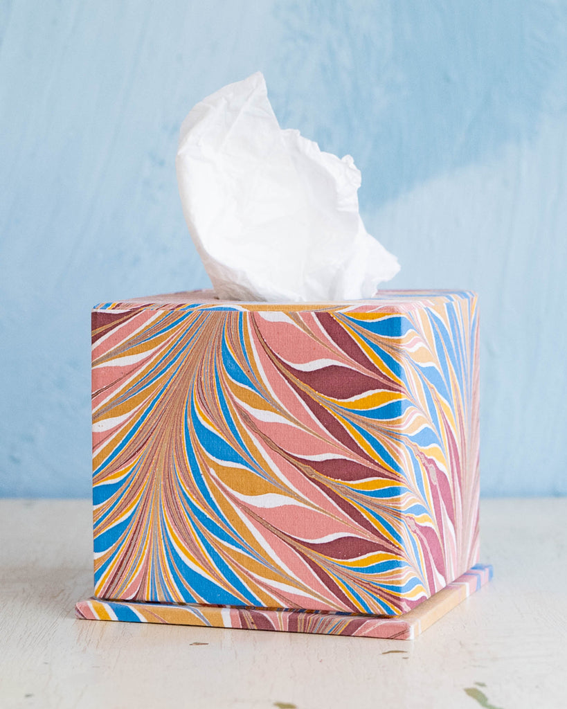 Hand Marbled Tissue Box on Desert feather