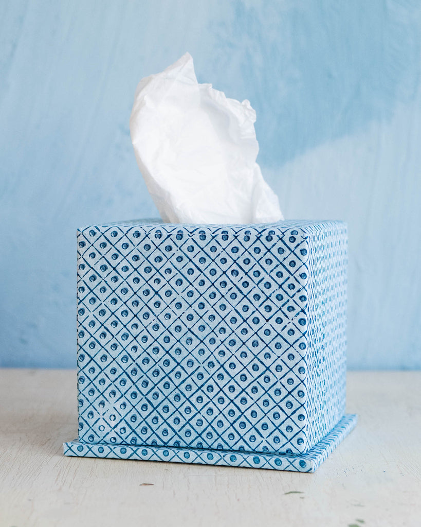 Hand marbled tissue box in indigo