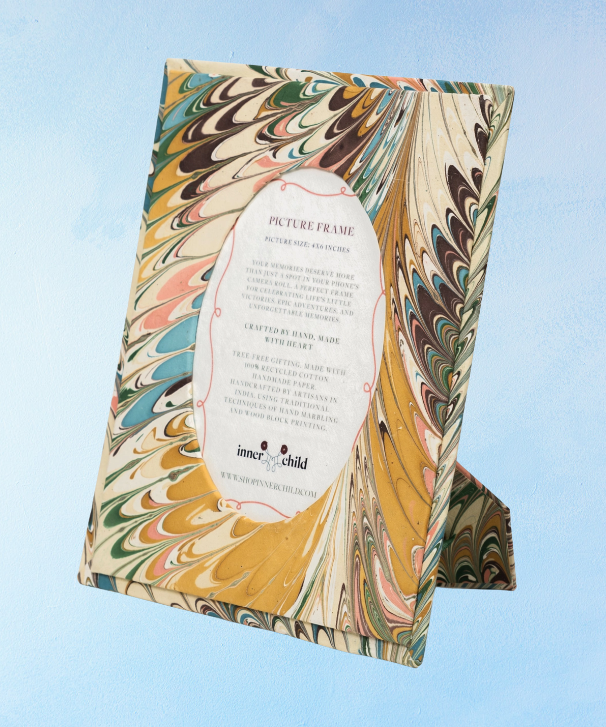 picture frame - hand-marbled - oval flatiron feathers (4x6)