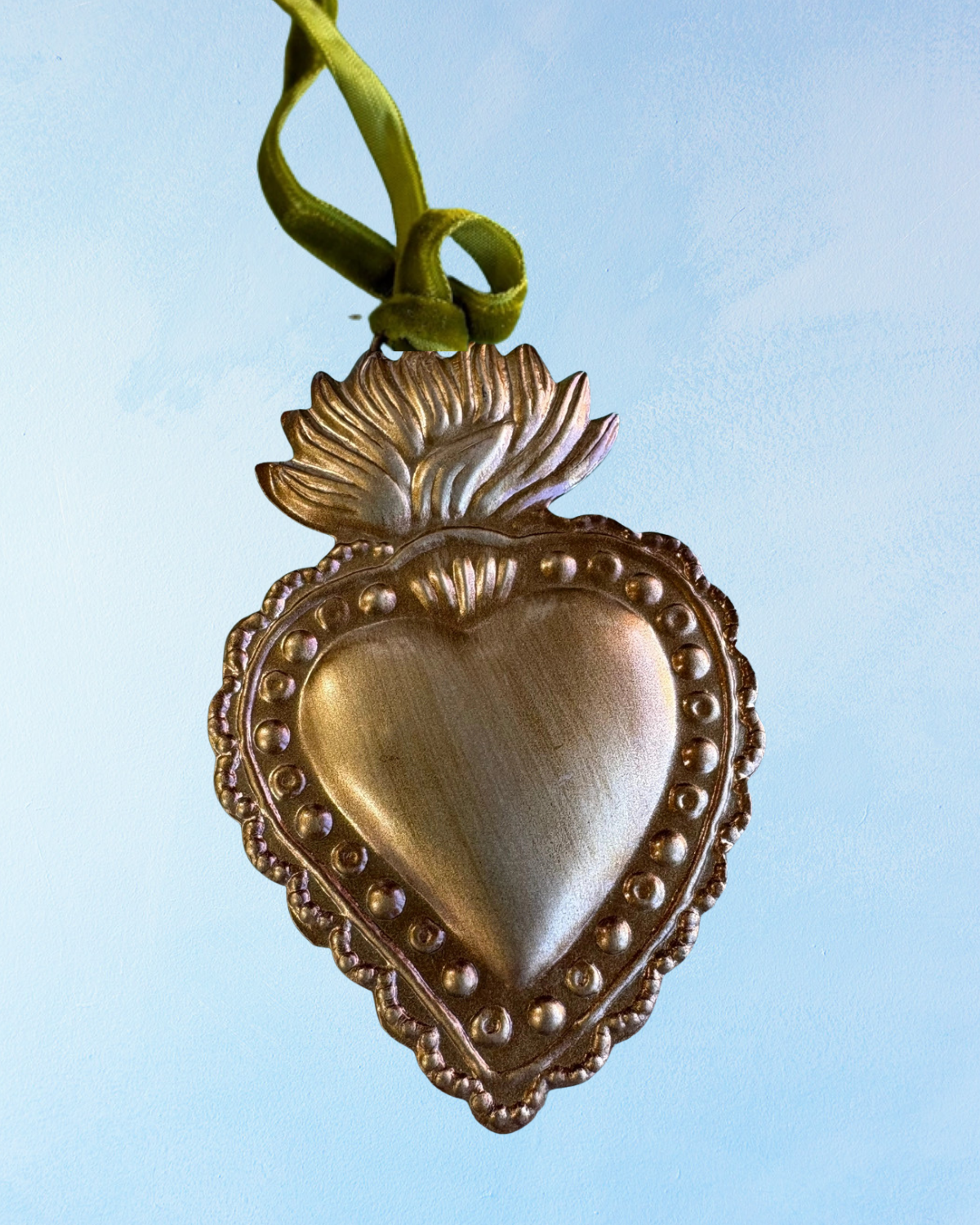 ornament - antiqued tin heart with dots