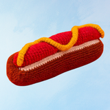 jouet pour chien - saucisse hot-dog tricotée à la main avec couineur