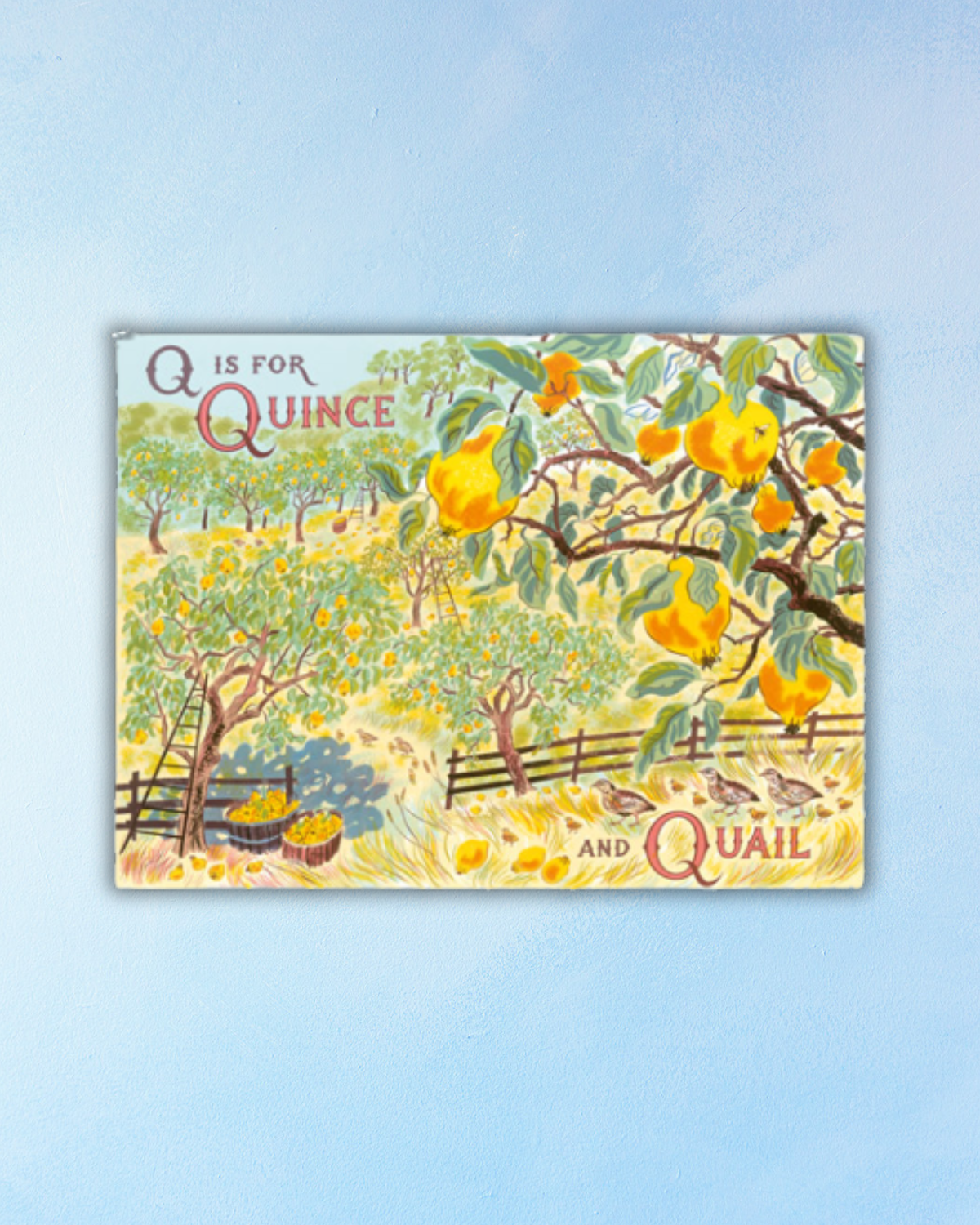 greeting card - q is for quince and quail