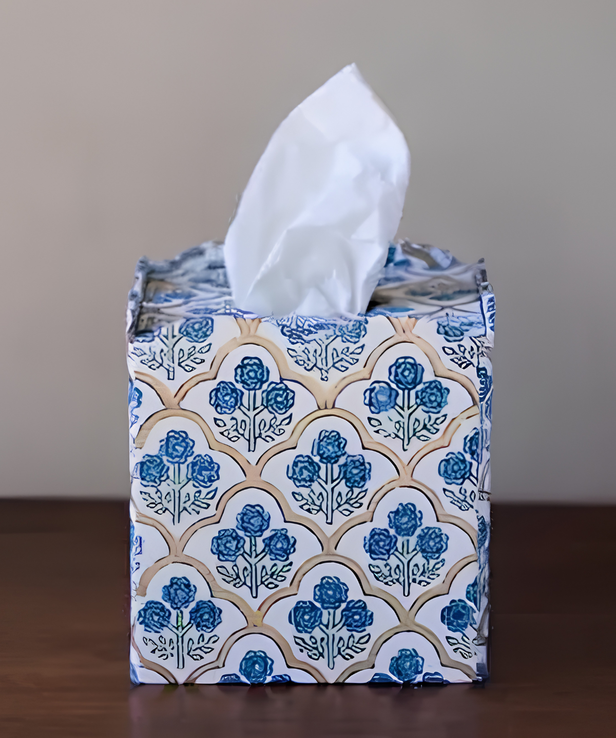 tissue box cover - trellis indigo