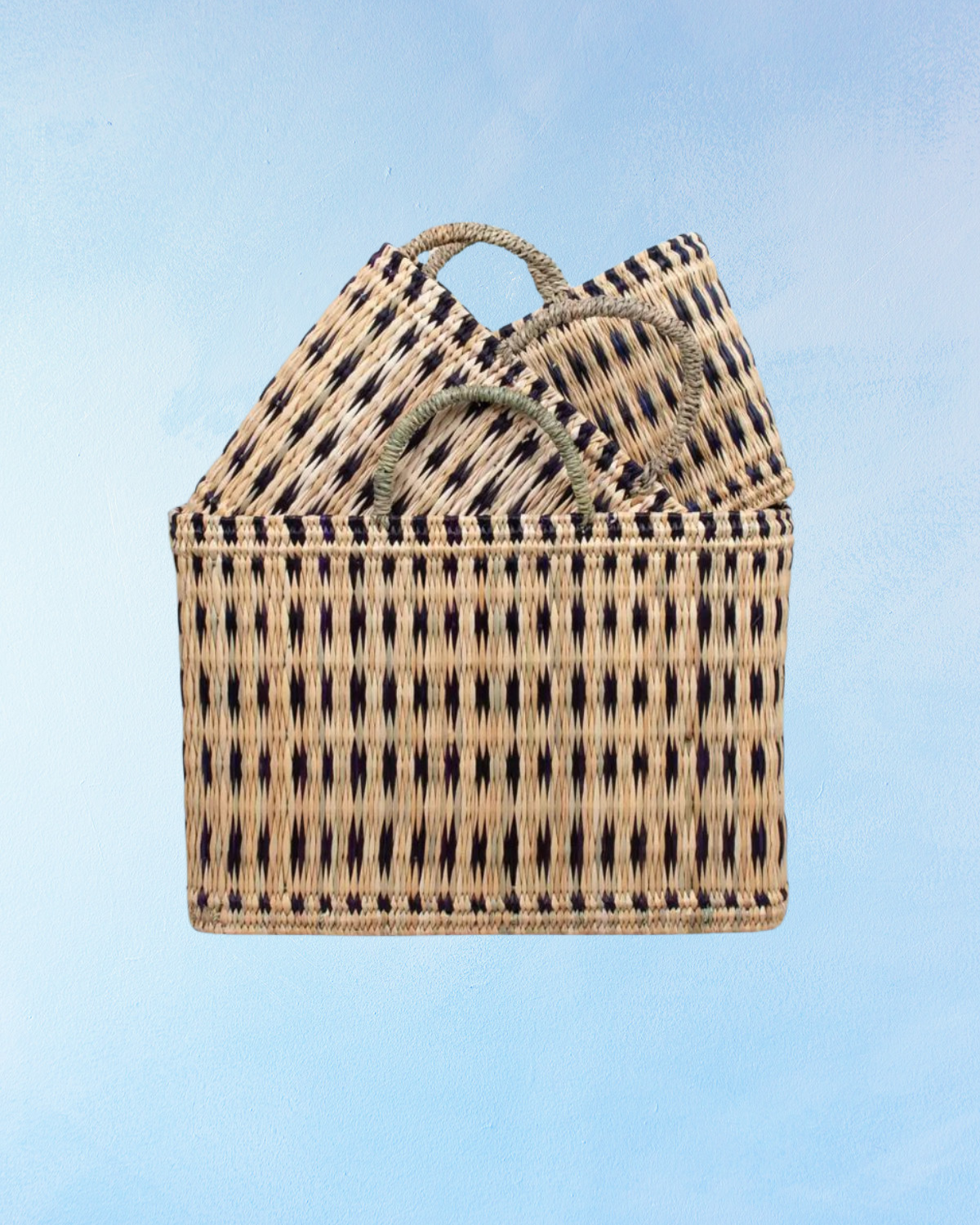 panier - rangement en jonc tressé indigo