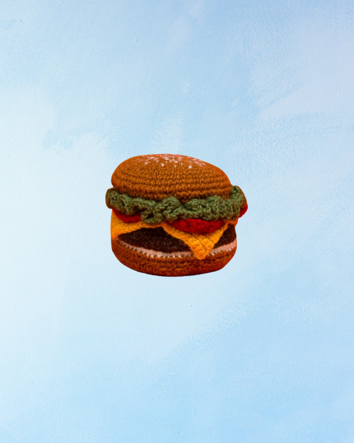 dog toy - hand knit hamburger squeaker