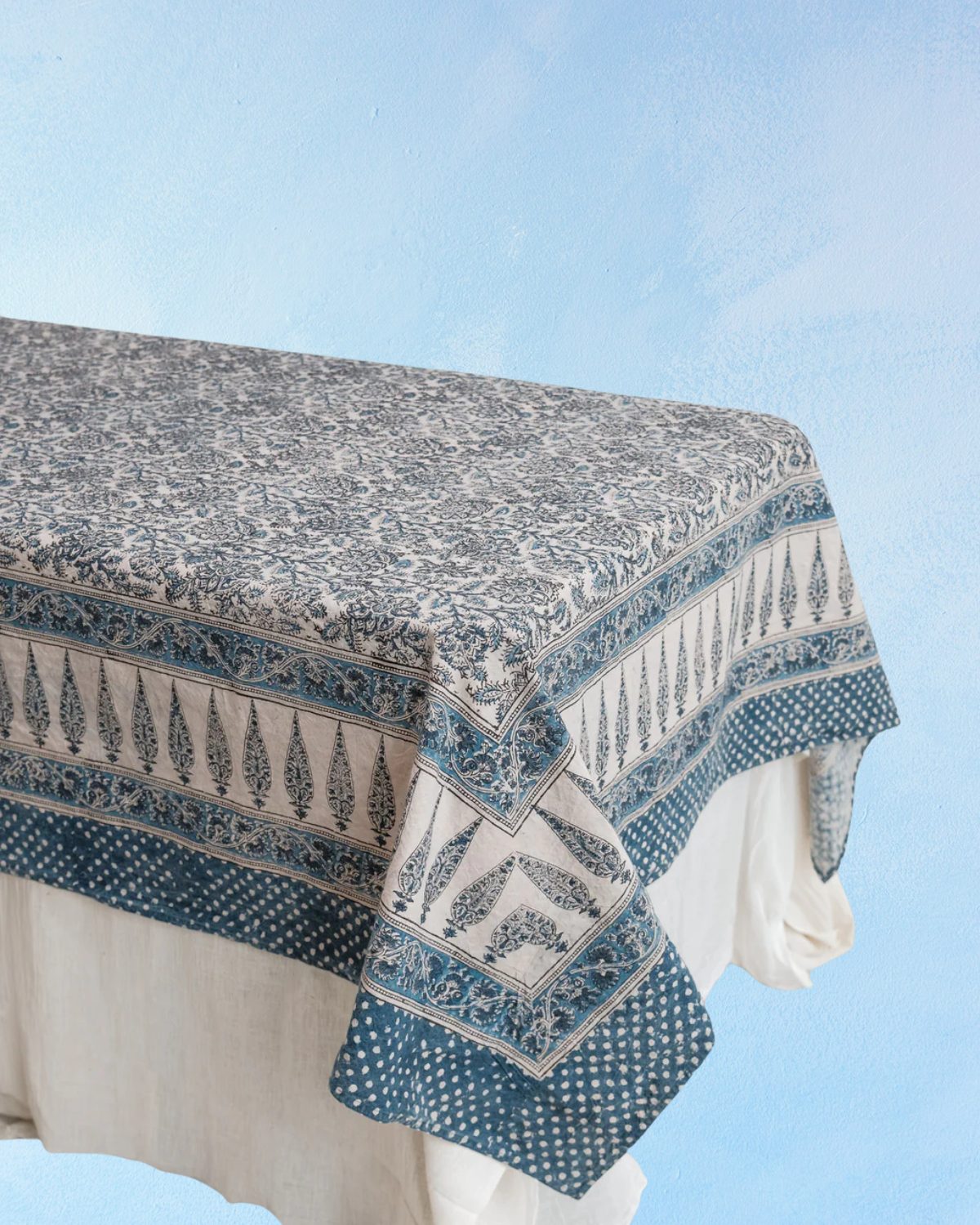 square tablecloth - kalamkari indigo fleur