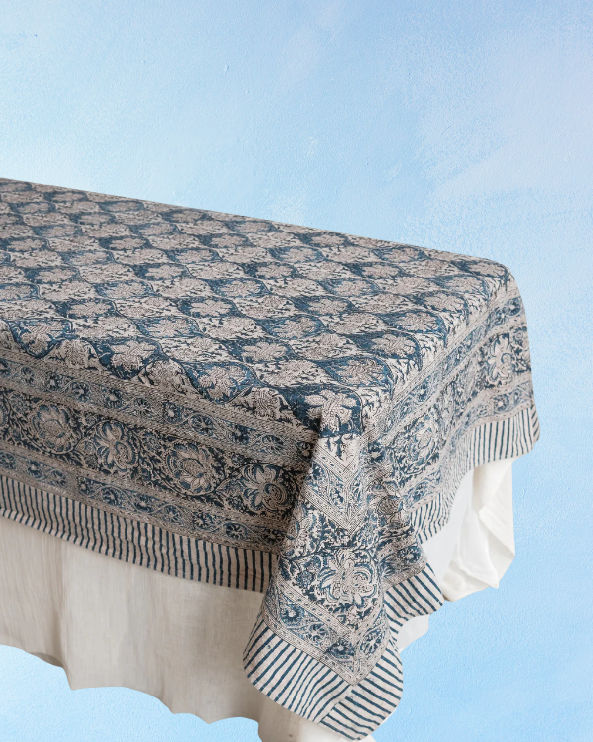 square tablecloth - kalamkari indigo palm