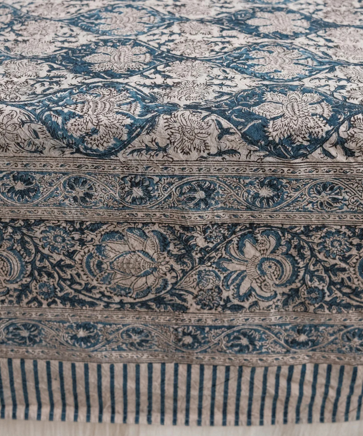 tablecloth - cotton kalamkari indigo palm