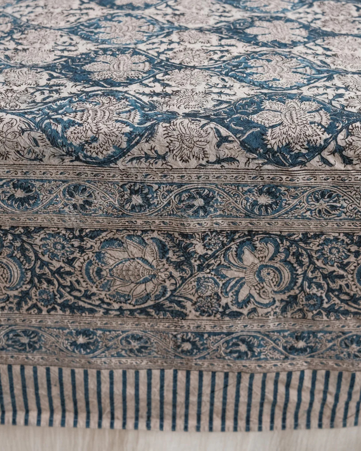 square tablecloth - kalamkari indigo palm