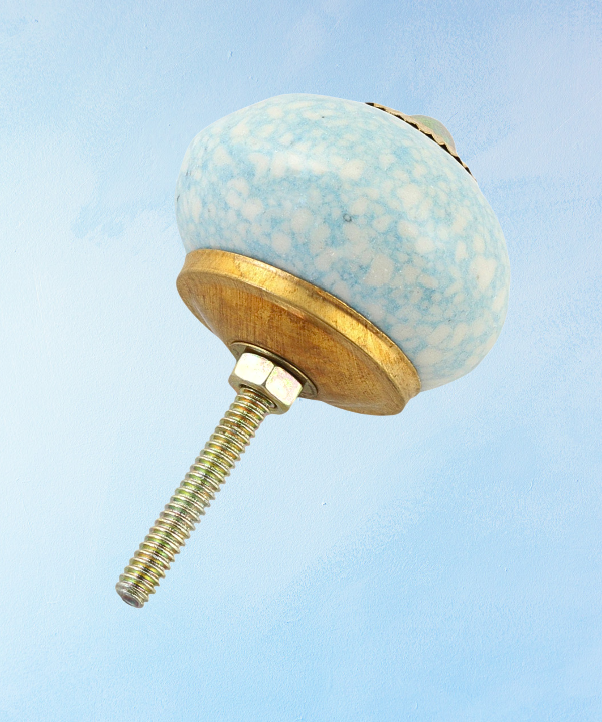 furniture knob - ceramic - marble light blue